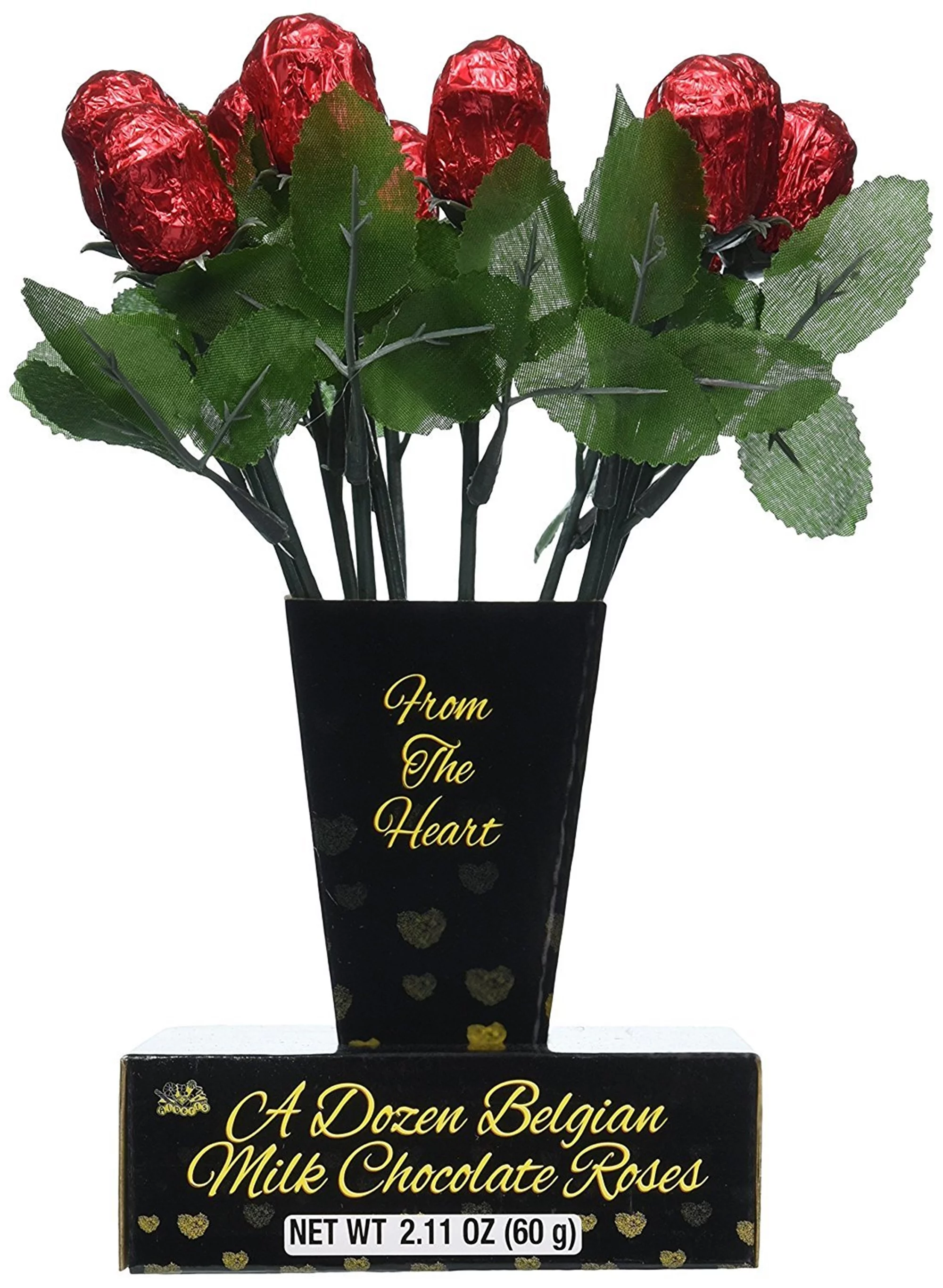 Valentines Day One Dozen Belgian Milk Chocolate Roses in Gift Box