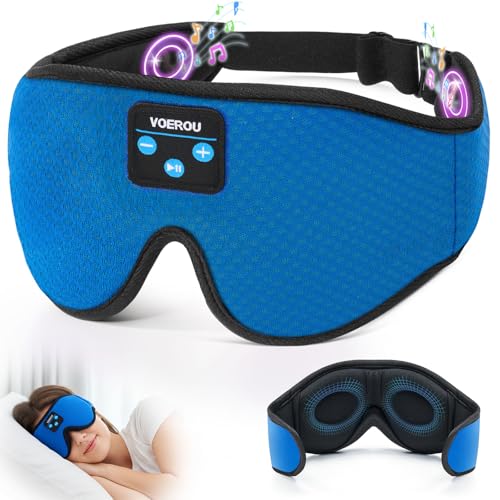 Voerou Sleep Headphones, 3D Bluetooth 5.4 Sleep Mask Wireless Eye Mask, Sleeping Mask with Bluetooth Headphones for Side Sleepers with Ultra-Thin Speakers, Perfect for Sleeping Travel Christmas Gifts