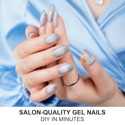 DANNI & TONI Semi Cured Gel Nail Strips Christmas Santa Claus Snowflakes Cat Eye Gel Nail Wraps 28 Stickers | Mistletoe Meow