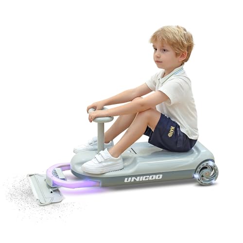 Unicoo Kids Electric Go Kart, 12V Rechargeable Ride-On Wiggle Car with Mood Light, Portable Go Cart with 5 Adjustable Speed, Clean Car for Ages 3-8, Perfect for Fun and Safe Indoor & Outdoor (White)