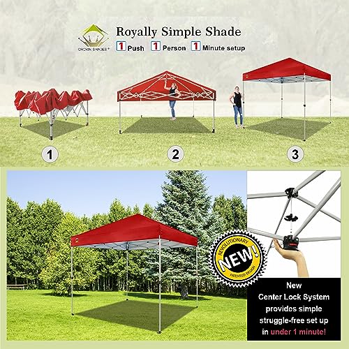 CROWN SHADES 10x10 Pop Up Canopy - Beach Tent with One Push Setup - Easy Outdoor Sun Shade for Events, Parties, Camping - Gazebo with STO-N-Go Cover Bag, Silver Coated Top, White