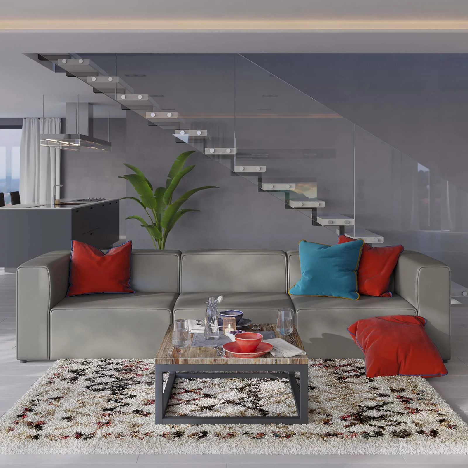 Modway Mingle Vegan Leather 3-Piece Sectional Sofa in Gray