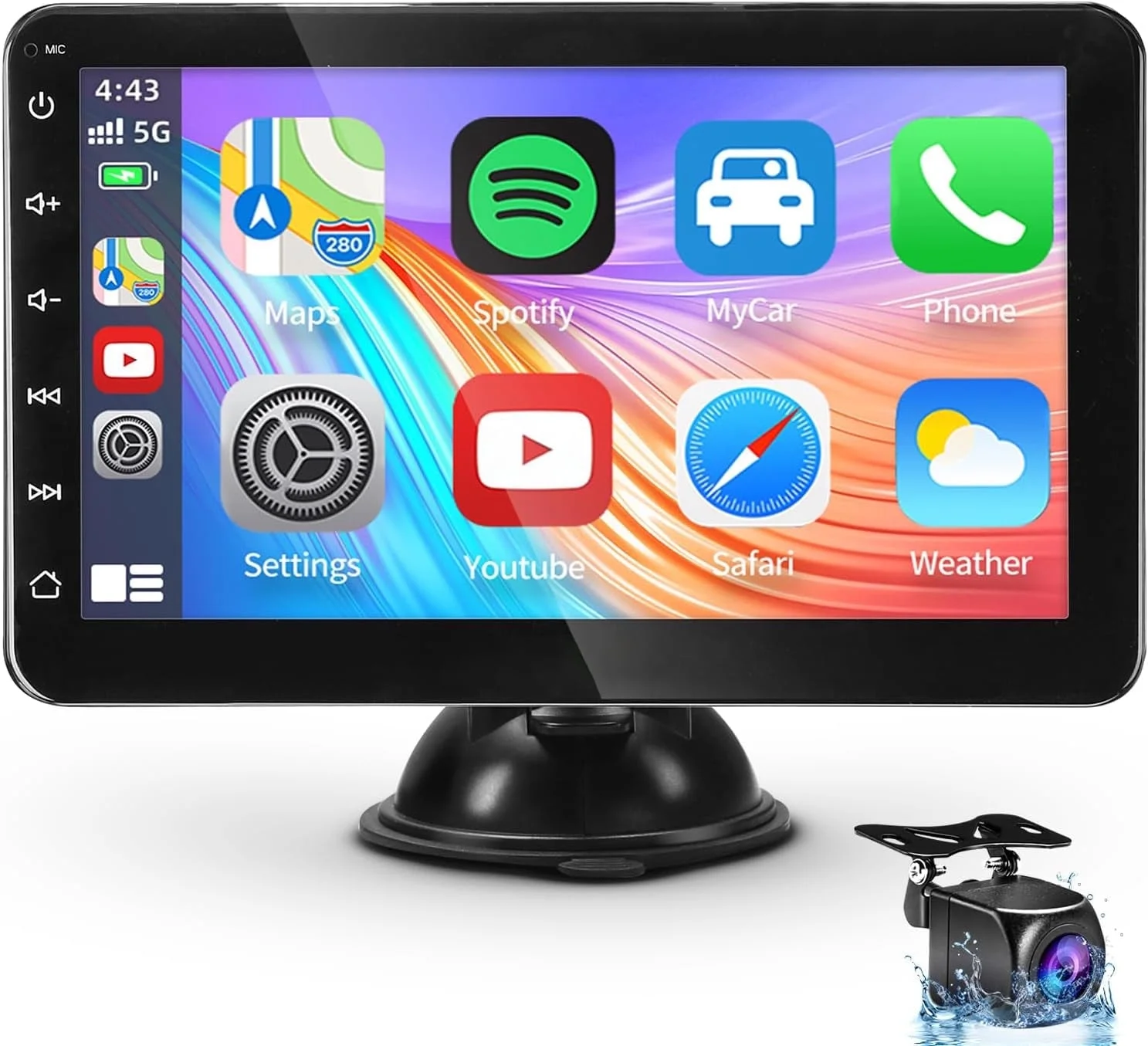 Portable Car Stereo Wireless Apple CarPlay Dash Mount & Android Auto, Drivemate, 7-Inch FHD Touchscreen Car Audio Receiver, Bluetooth Handsfree, Car Buddy, AHD Backup Camera, AUX/AV in/USB