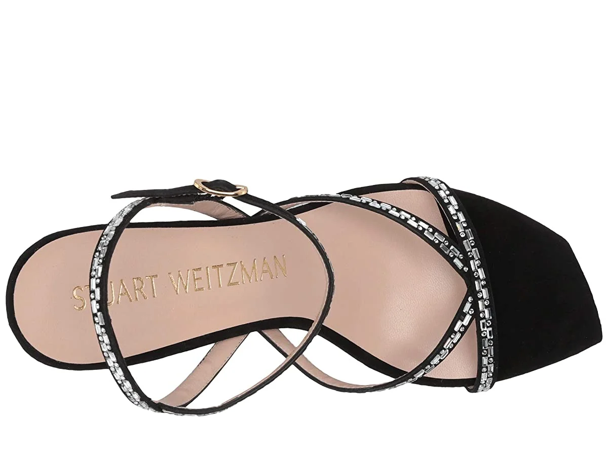 Stuart Weitzman Women's Black Suede Harlowe Crystal Embellished Sandals
