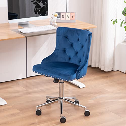 VINGLI Velvet Office Chair - Modern Upholstered Desk Chair with Adjustable Height, Tilting Mechanism, and Rolling Wheels - Pink