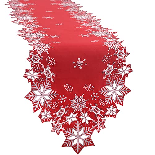 Simhomsen Embroidered Snowflakes Table Runners for Christmas Holiday and Winter 14×90 inches