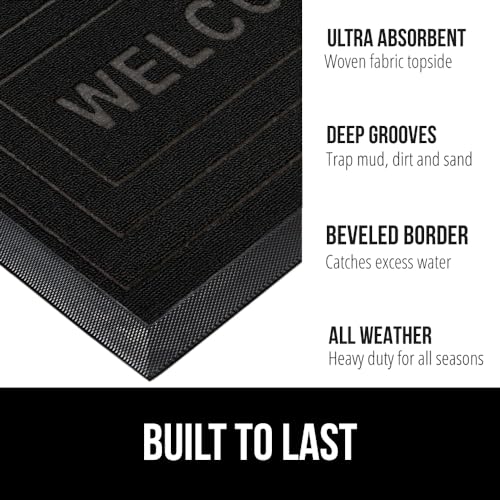 GORILLA GRIP 100% Waterproof All-Season WeatherMax Doormat US Designed Natural Rubber, Stain and Fade Resistant, Low Profile Indoor Outdoor Door Mats, Easy Clean Patio Mat, 17x29, Gray Diamond