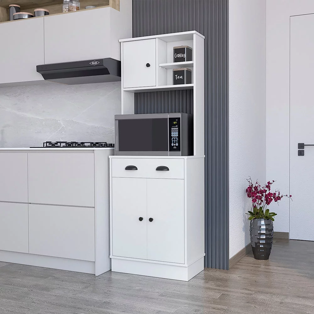 Treevol Furniture, Microwave Storage Stand with 3-Doors and Drawer Arlington, White Finish