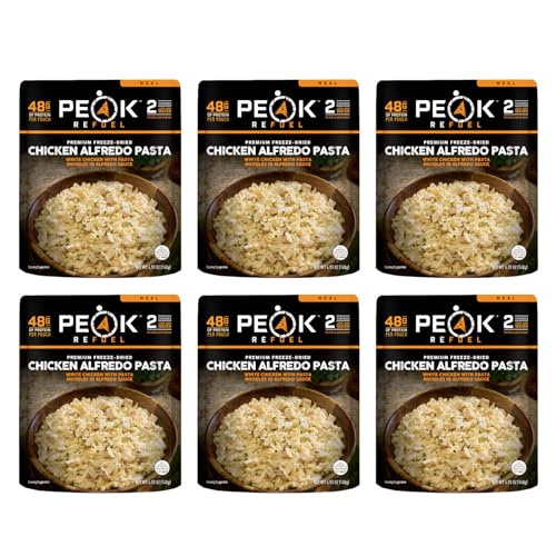 Peak Refuel Chicken Alfredo Pasta 2-Pack | Premium Freeze Dried Camping Food | Backpacking & Hiking MRE Meals | Just Add Water | 100% Real Meat | 48g of Protein Per Pouch | 2 Servings Per Pouch