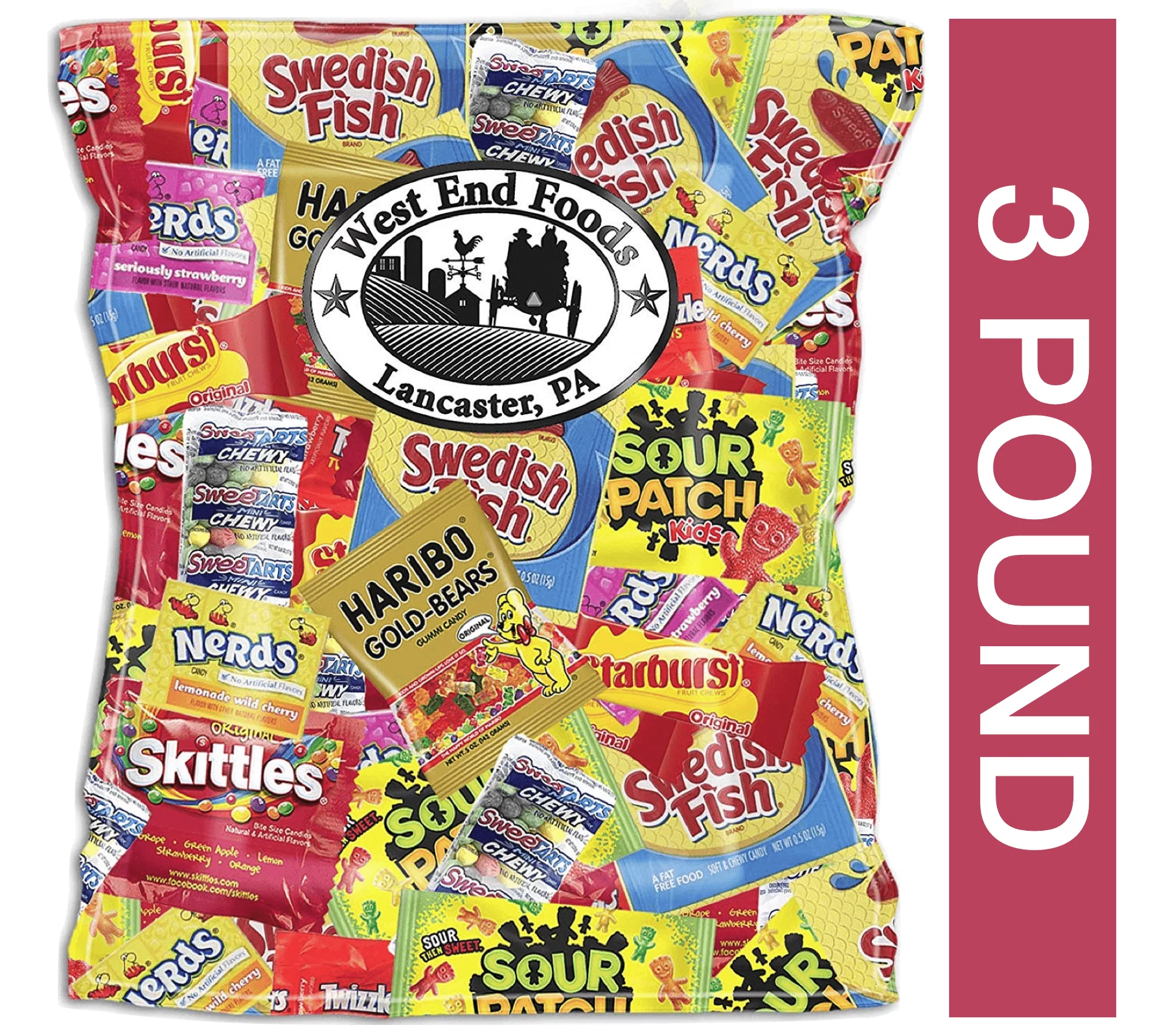 West End Foods Candy Treats 3 POUNDS - Bundle with Individually Wrapped Candy - Assorted Candy Bulk - Valentines Day Candy Bags