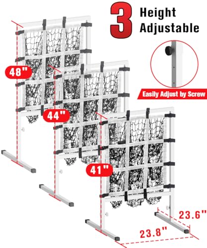 Queension 9 Hole Pitching Net with Strike Zone, Adjustable Height Powernet Baseball Nets with Target Pockets for Batting, Pitching Target Softball Baseball Training Equipment for Hitting