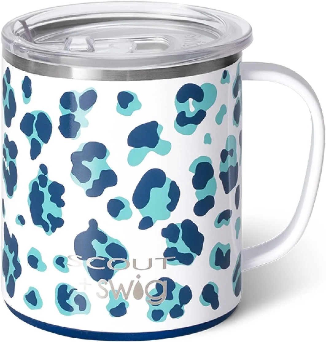 Swig Life + SCOUT Camper Mug, 12oz Travel Mug with Handle and Lid, Stainless Steel, Dishwasher Safe, Triple Insulated Coffee Mug Tumbler in Cool Cat