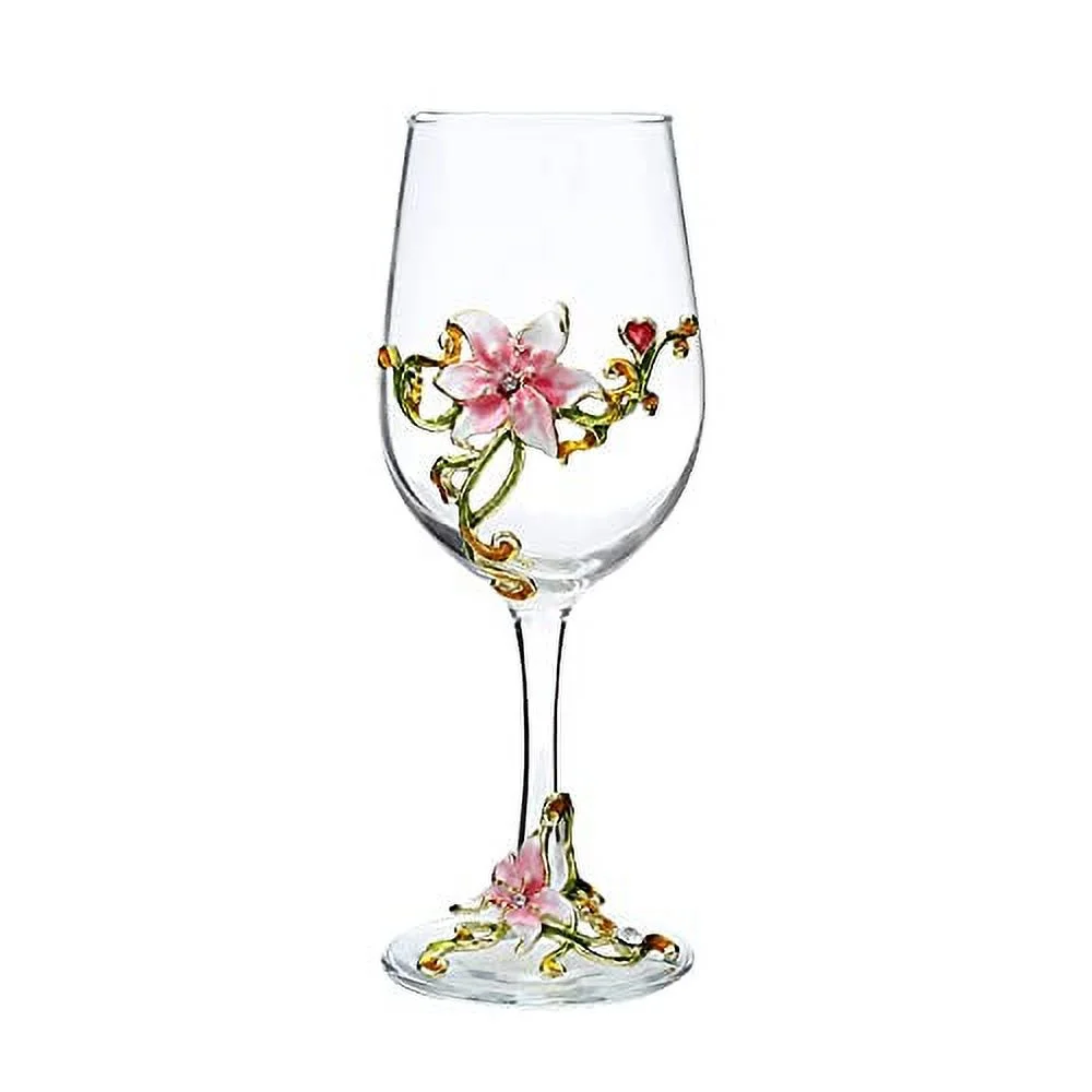 Painted Enamel Flower Lead-Free Wine Glasses