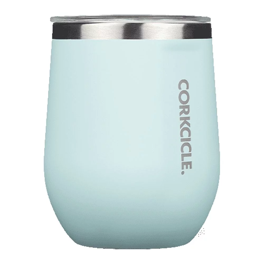 Corkcicle Stemless Insulated Wine Glass Tumbler, Gloss Powder Blue, 12 oz – Stainless Steel Stemless Wine Glass Keeps Beverages Cold for 6 Hours, Hot for 3 Hours – Non-Slip, Easy-Grip Insulated Cup