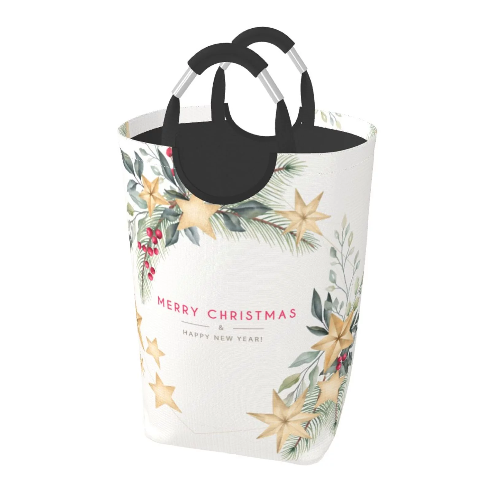 XMXT Collapsible Laundry Basket Hamper, Merry Christmas Decorations Background Large Laundry Bag Clothes Hamper with Aluminum Handle, 50L