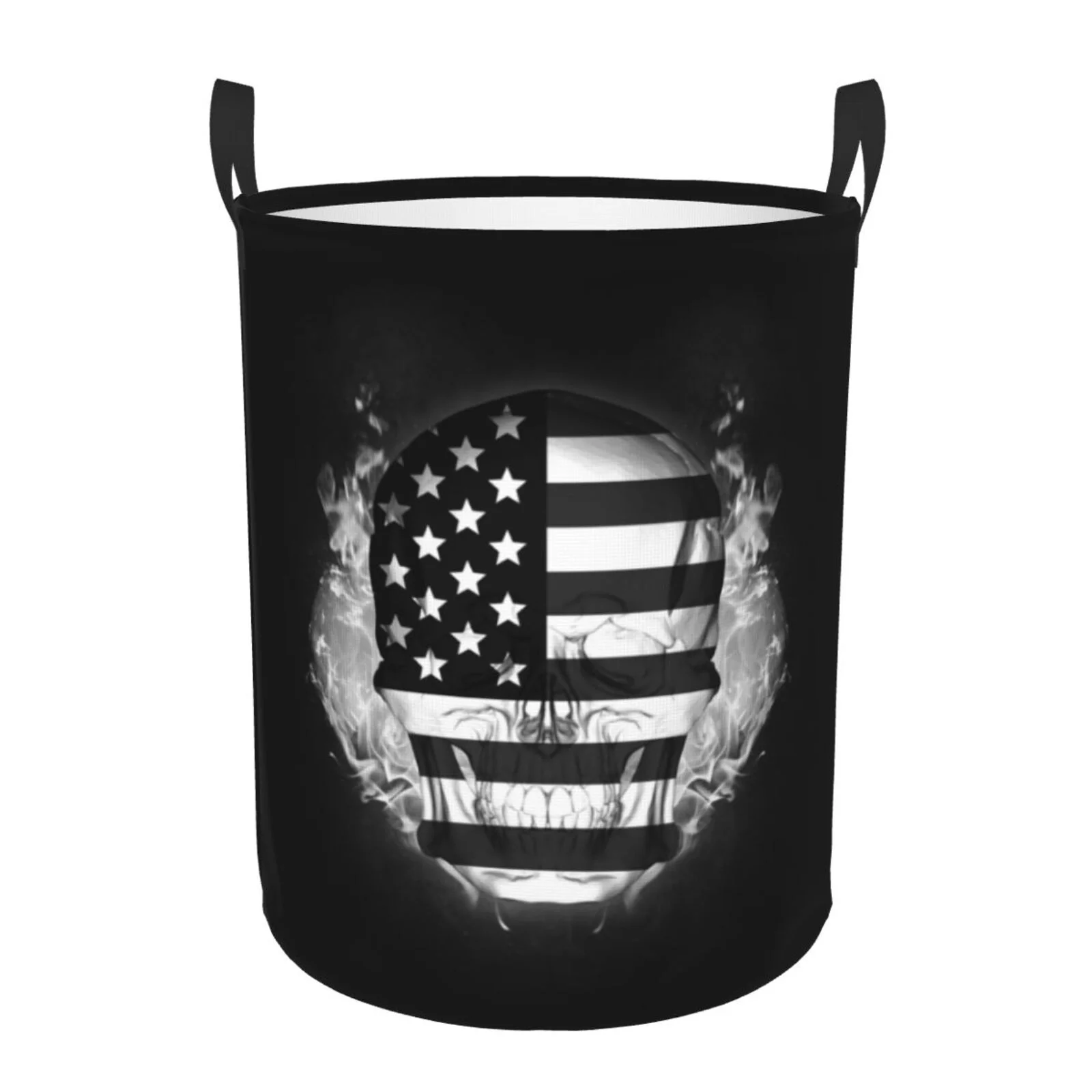 XMXT Collapsible Laundry Basket, American Flag Skull Print Waterproof Laundry Hamper, 62L Black