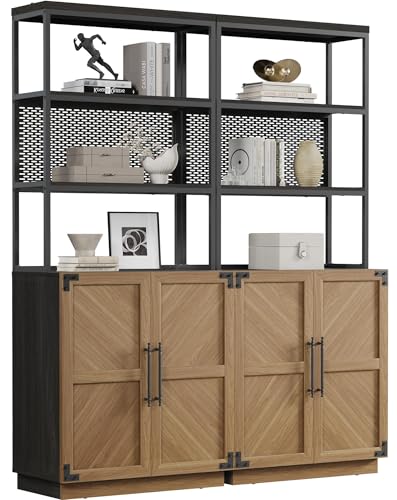 SICOTAS Book Shelf Bookcases with Storage - 75.3” Tall Book Shelves Case 5 Tier Large Modern Bookshelf Case with Door, Farmhouse Standing Display Cabinet for Living Room, Home Office, Study Room(2PCS)