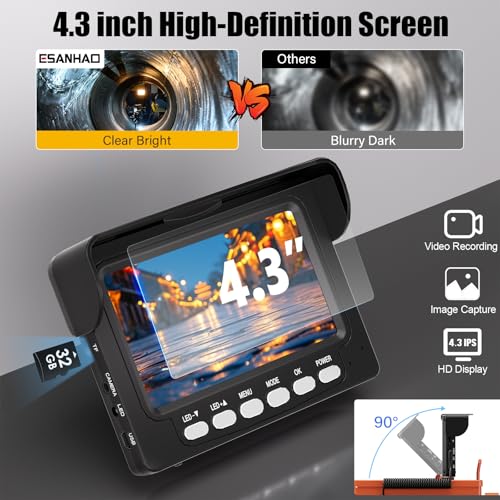 Sewer Camera 100FT/30M Borescopes Plumbing Snake Pipe Inspection Camera DVR & Audio Recorder 22mm with 5600Mah Battery 4.3