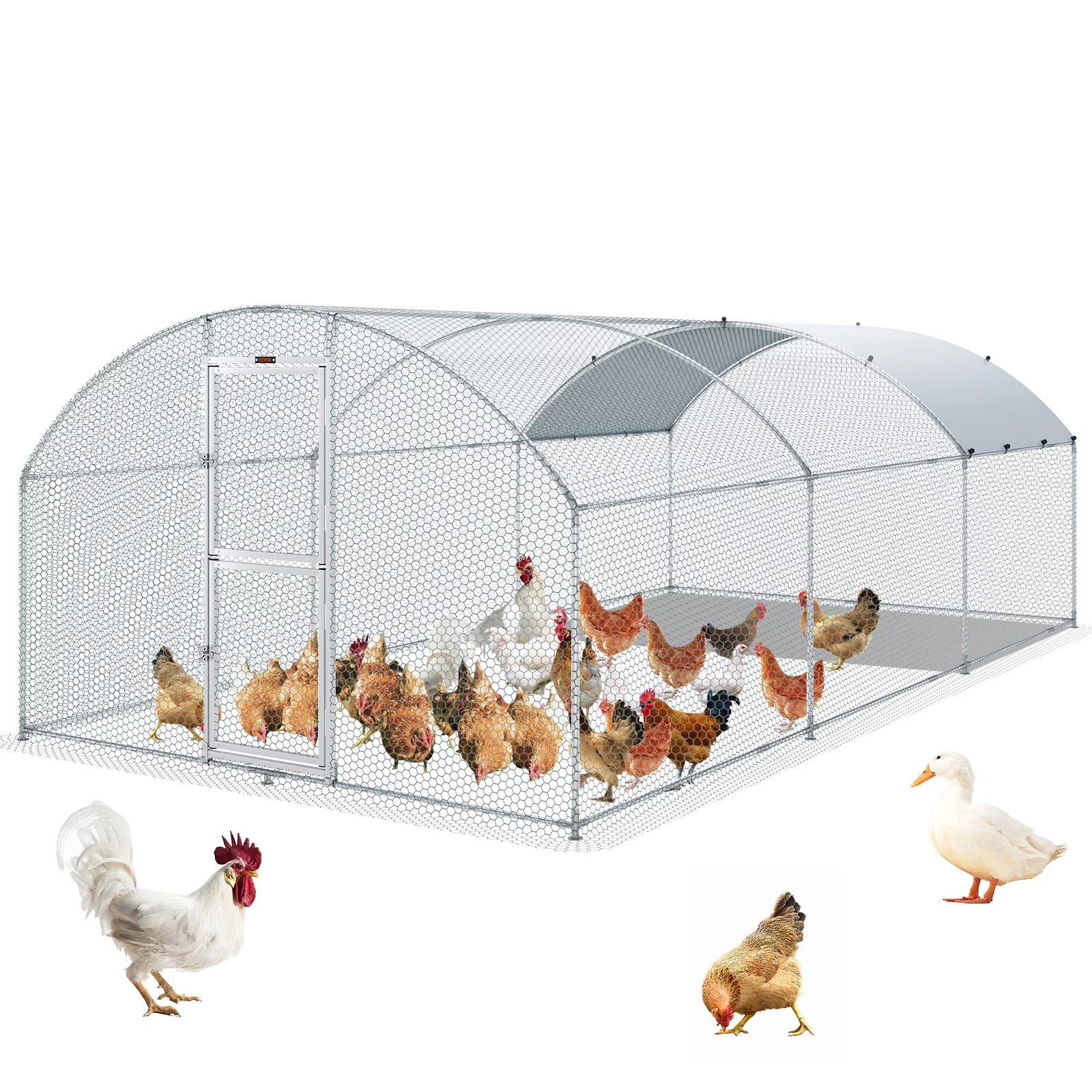 SKYSHALO Chicken Coop Large Metal Chicken Cage House Waterproof Run Large Metal Chicken Coop Outdoor Walk in Chicken Coop Cage Backyard Farm Use 19.7x9.8x6.6 ft Dome Roof