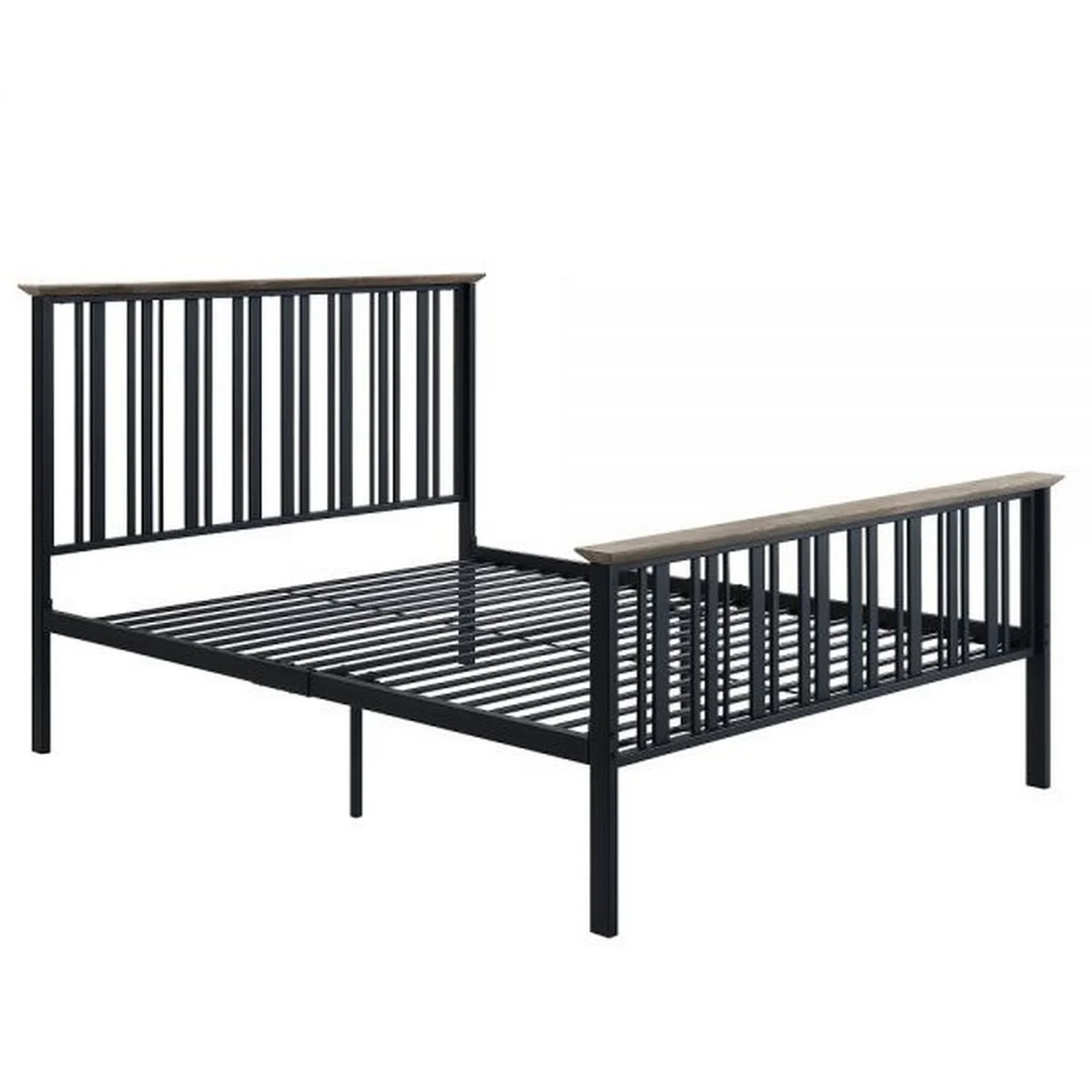 BenJara Nori Full Bed with Slatted Metal Frame, MDF Wood, Oak Brown and Black