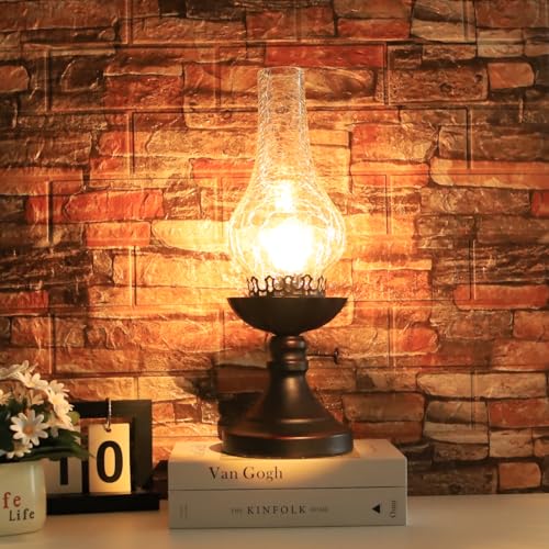 Rustic Lamp,Retro Bedside Lamps for Farmhouse,Bedroom,Lamps for Nightstand,Industiral Table Lamp with Glass lampshade,Bulb Included (Transparent Glass)