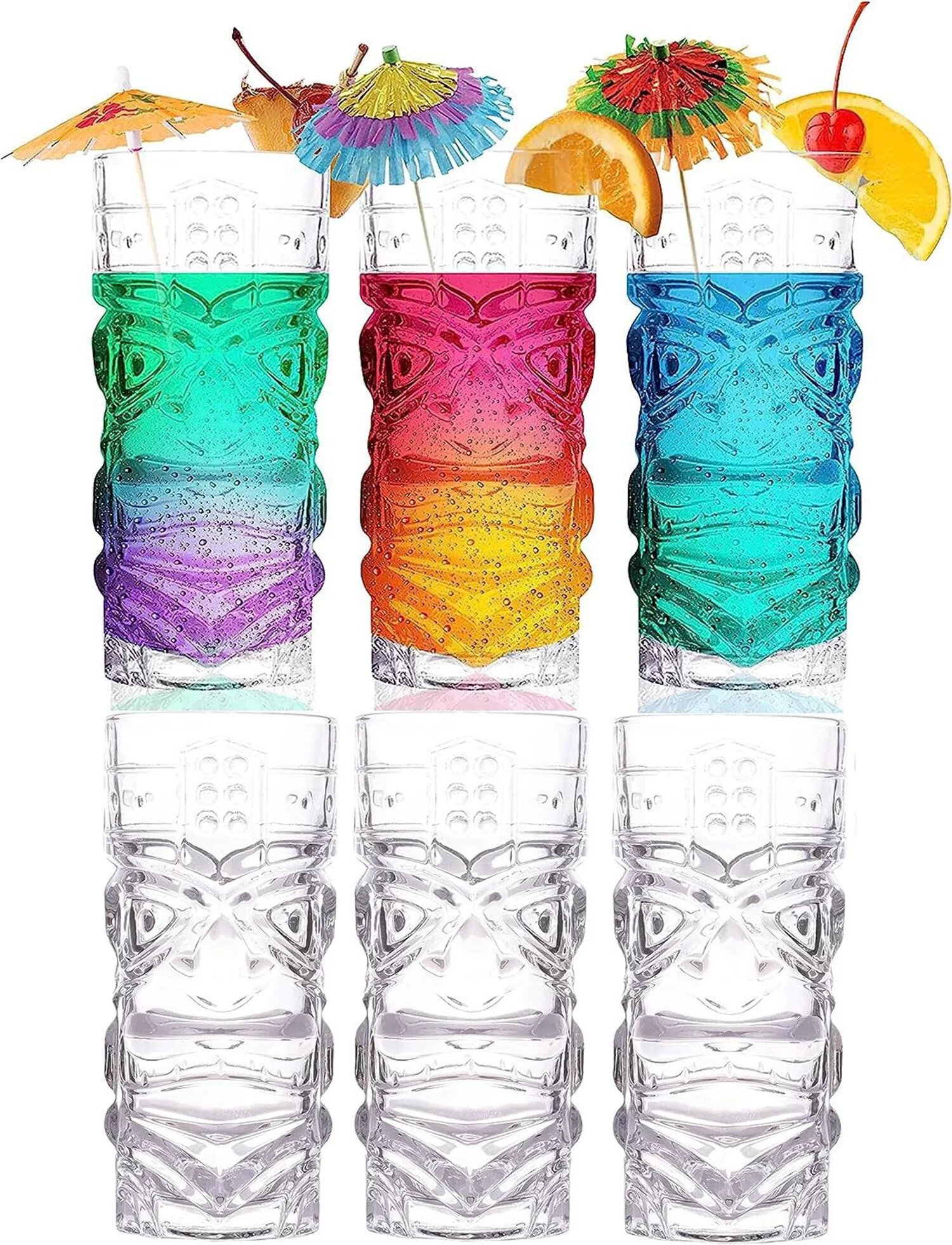 Clear Tiki Glasses, Set of 4-450 ML - Perfect for Exotic Cocktails, Lemonade, Ice Tea, Mixed Drinks- Exotic Zombie, Rum, Mai Tai, Pina Colada, Punch, Hurricane, Bar Drinkware