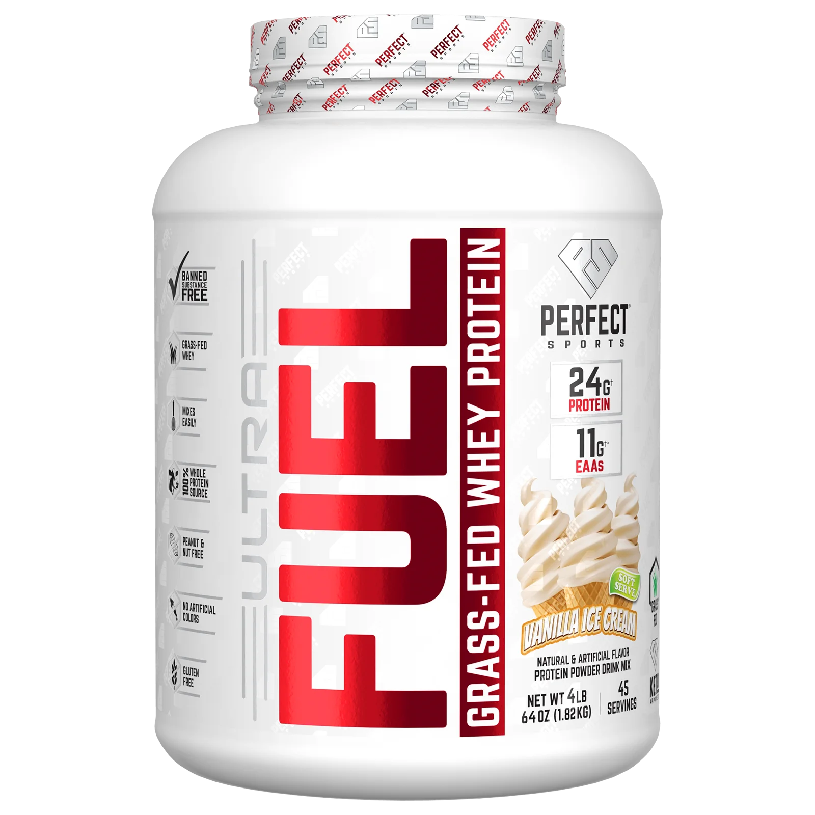 Perfect Sports Ultra Fuel, Grass-Fed Whey Protein, Vanilla Ice Cream, 4 lb (1.82 kg)