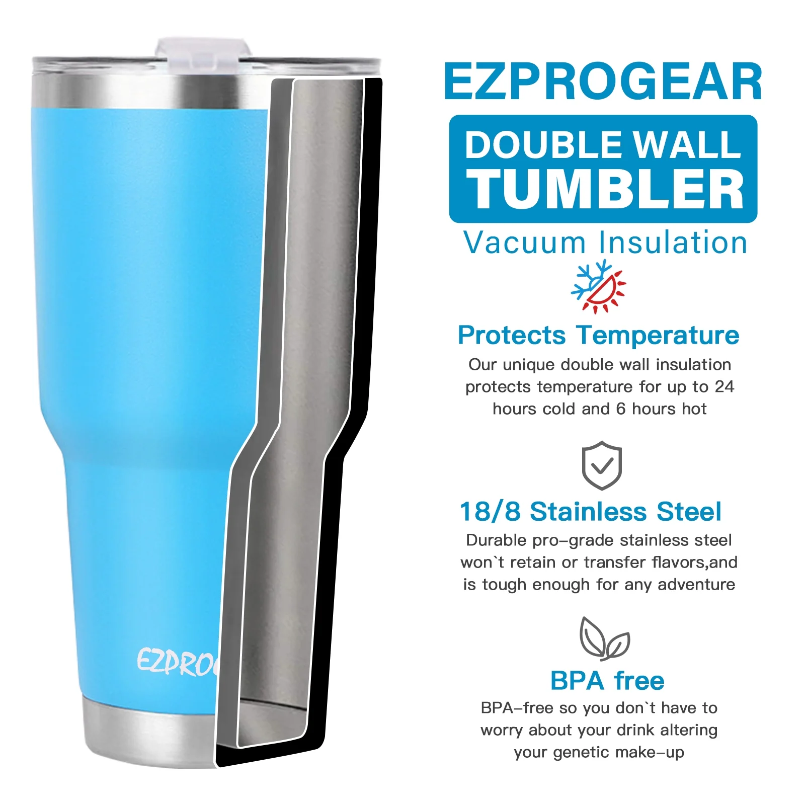 Ezprogear 40 oz 2 Pack Stainless Steel Tumbler Double Wall Vacuum Insulated Coffee Mug Travel Cup with Handle and Straws (Black & Rose Gold)
