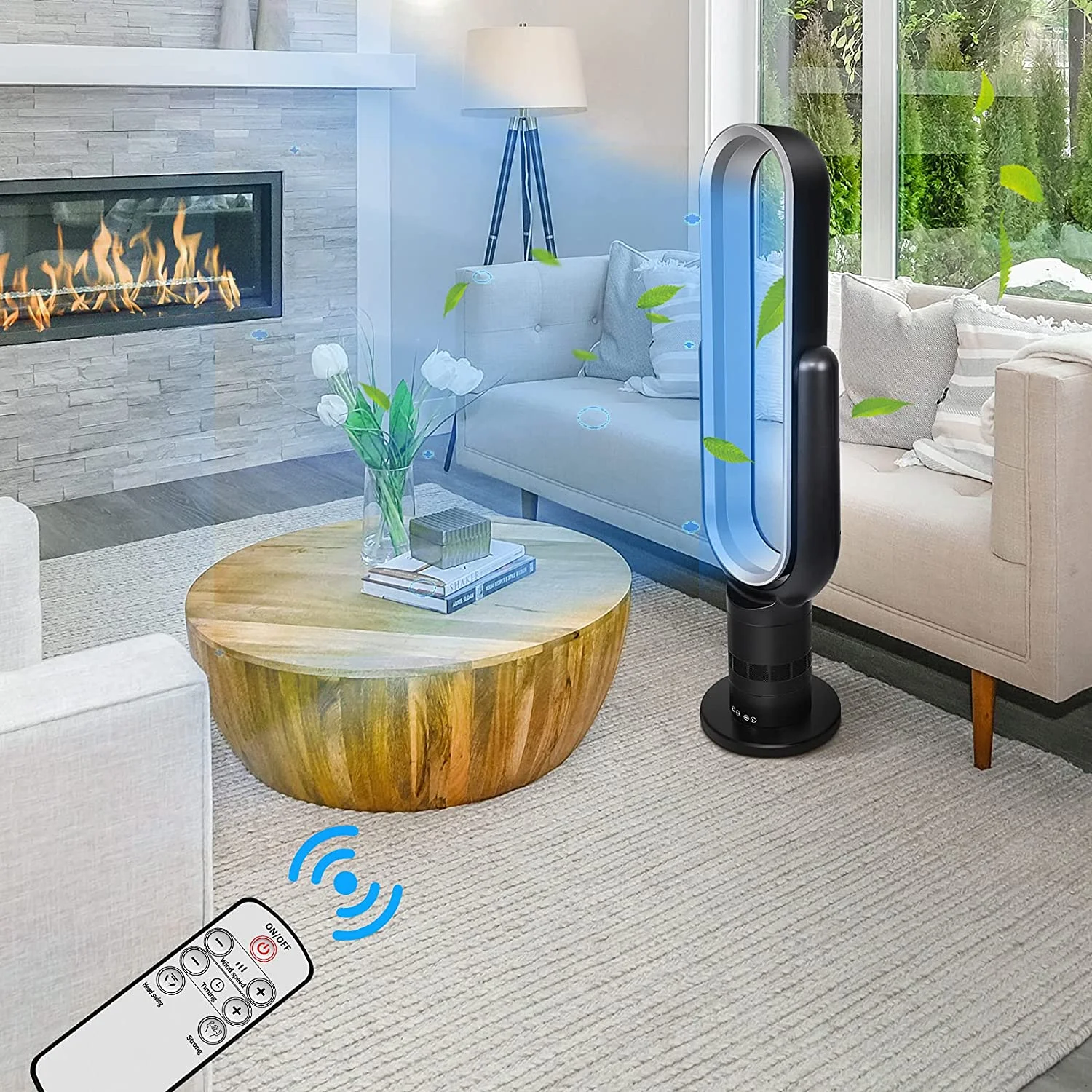 HealSmart Bladeless Tower Fan,10-Hour Timing Closure Bladeless Fan,Low Noise, 39 inches, Black