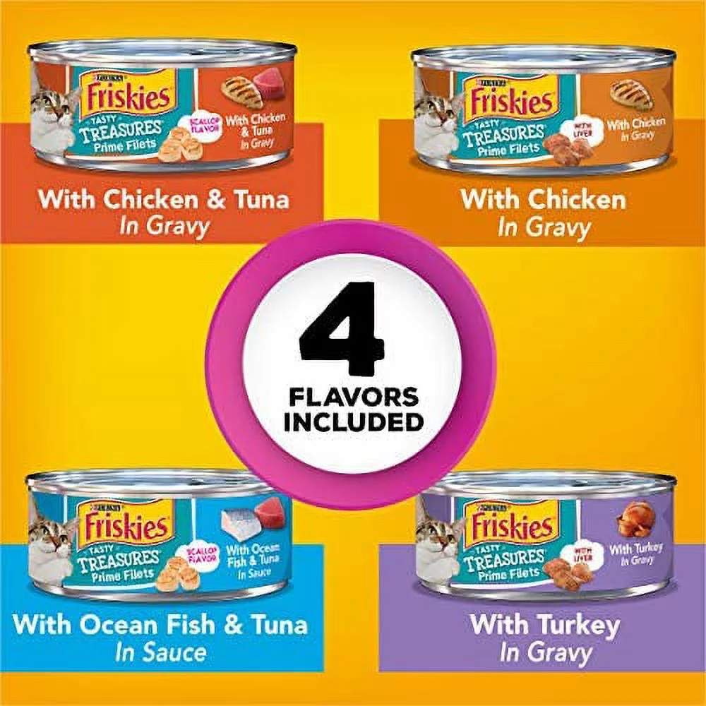 Purina Friskies Gravy Wet Cat Food Variety Pack, Tasty Treasures Prime Filets - (24) 5.5 oz. Cans