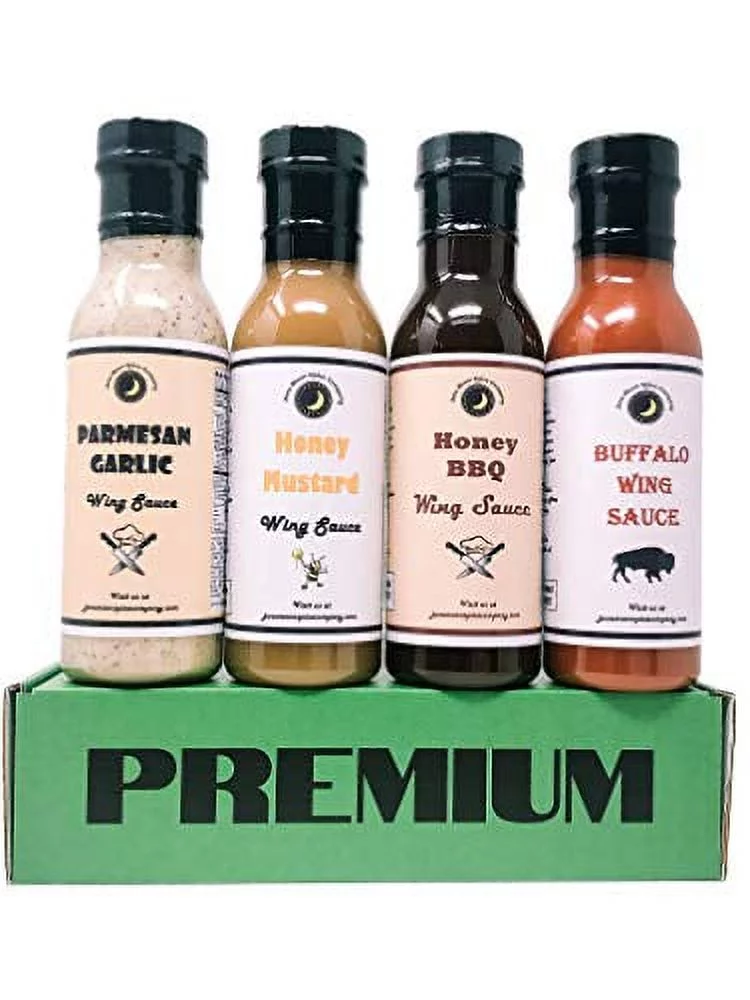 CHICKEN WING SAUCE | Variety 4 Pack | TOP SELLERS | Buffalo Wing Sauce | Honey Mustard Wing Sauce | Parmesan Garlic Wing Sauce | Honey BBQ Wing Sauce | Premium