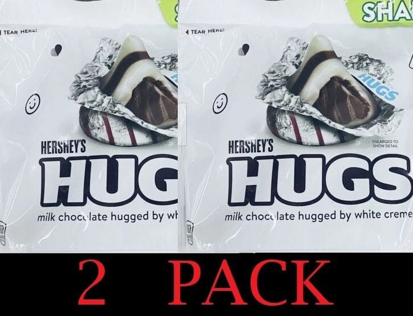 Hershey's HUGS Milk Chocolate Hugged by White Creme Candy SHARE PACK 10.6oz 2 PK