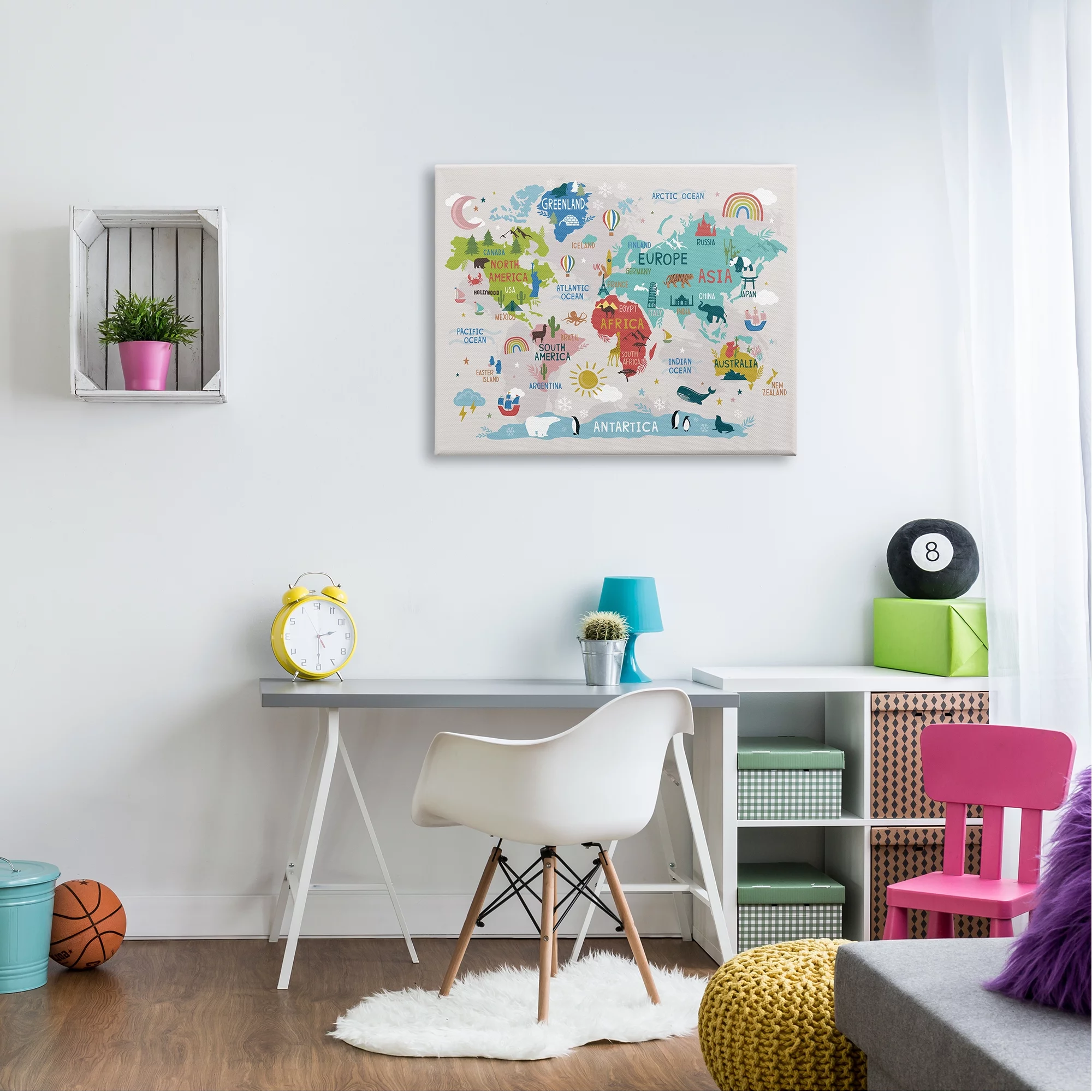 Stupell Industries Landmarks & Wildlife Illustration World Map Diagram Chart Canvas Wall Art, 40 x 30, Design by Lisa Perry Whitebutton