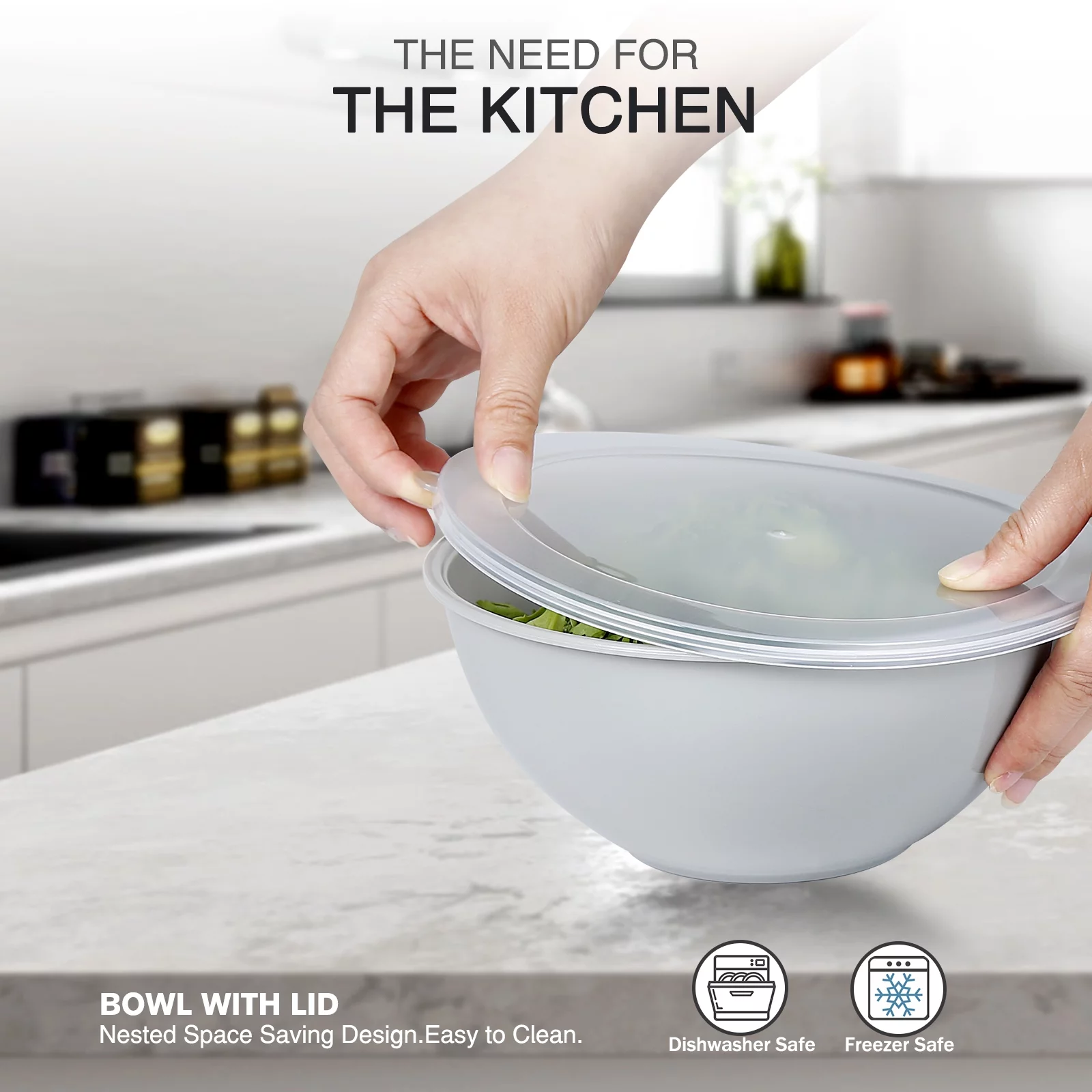 Loobuu Mixing Bowls with Lids - 12 Piece Plastic Nesting Bowls Set includes 6 Prep Bowls and 6 Lids, Microwave Safe Mixing Bowl Set