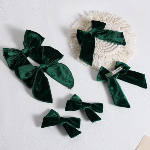 6PCS Red Velvet Ribbon Hair Bows 3 Styles 5