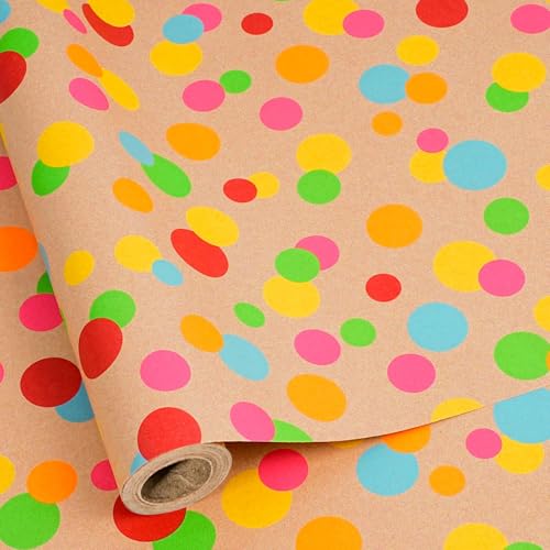 BIOBROWN Kraft Wrapping Paper Roll Colorful Text Happy Birthday Design Perfect for Birthday Holiday Wrap 17 inch X 33 feet
