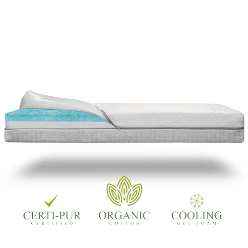 Organic Cotton Dual-Sided Crib Mattress | 2-Stage Premium Memory Foam CertiPUR-US Hypoallergenic Baby Mattress, Firm Support for Infant, Cooling Gel for Toddler, Waterproof Washable Cover, 52x27.5x5.5