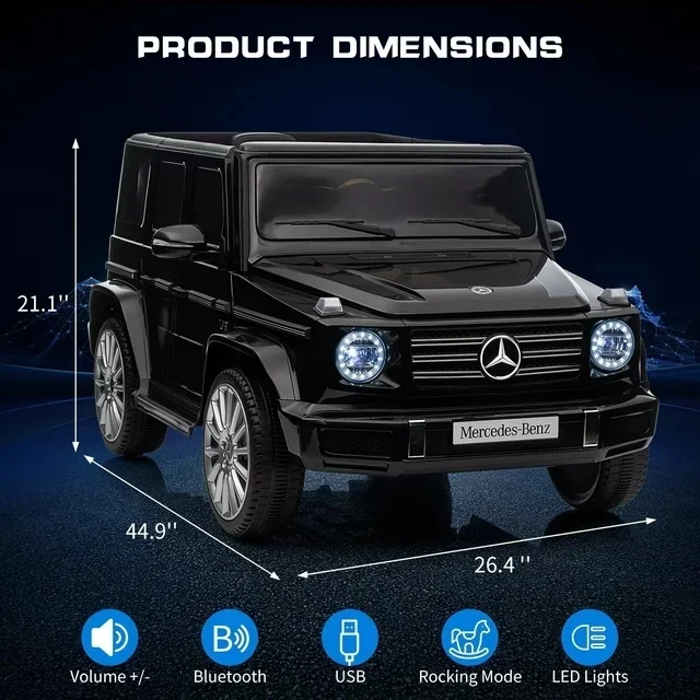 BATE 24V Licensed Mercedes-Benz G500 Powered Ride on Car , Kids Electric Ride on Toy Car 2.4G W/Parents Remote Control ,Three speed adjustable,Power display, USB,MP3 ,Bluetooth, Black