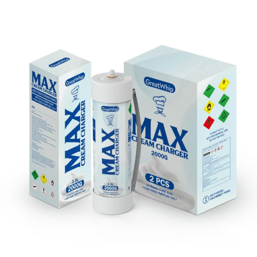 GreatWhip N2O Whipped Cream Chargers 3.3L/2000g Tank Whipped Cream Whippers(2 Cylinders)