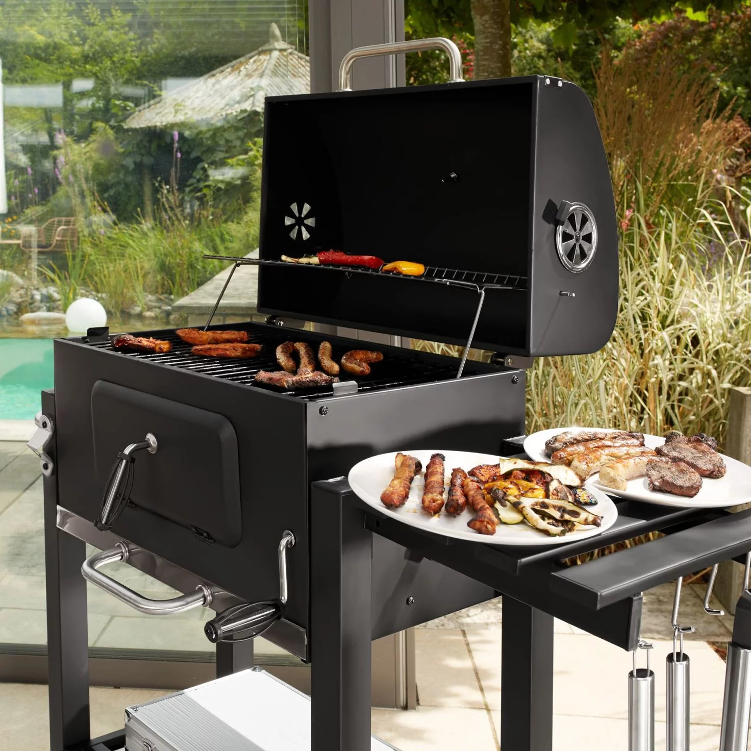 SUGIFT 24-inch Charcoal BBQ Grill with 2 Folding Side Shelves, Black