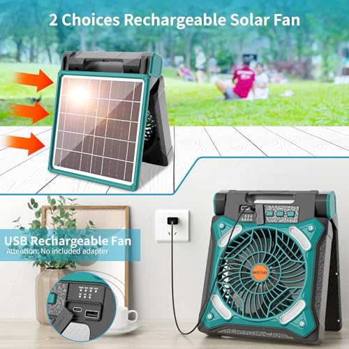 Solar Fan Battery Powered Rechargeable Solar Camping Fan with Led Lantern Power Bank Foldable Angle USB Personal Fans for Travel Outdoor CampingTents camping essentials X98 Orange