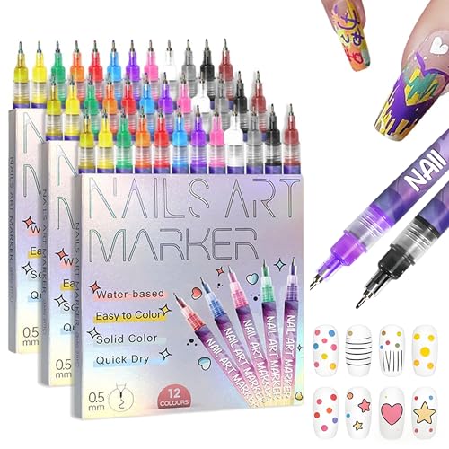 12 Colors Nail Art Pens Set,2026 New Nail Art Markers for Gel Nails,Nail Art Markers Polish Pen for 3D Nail Art,Nail Art Nail DIY Decoration for Kids (A-1 Set)
