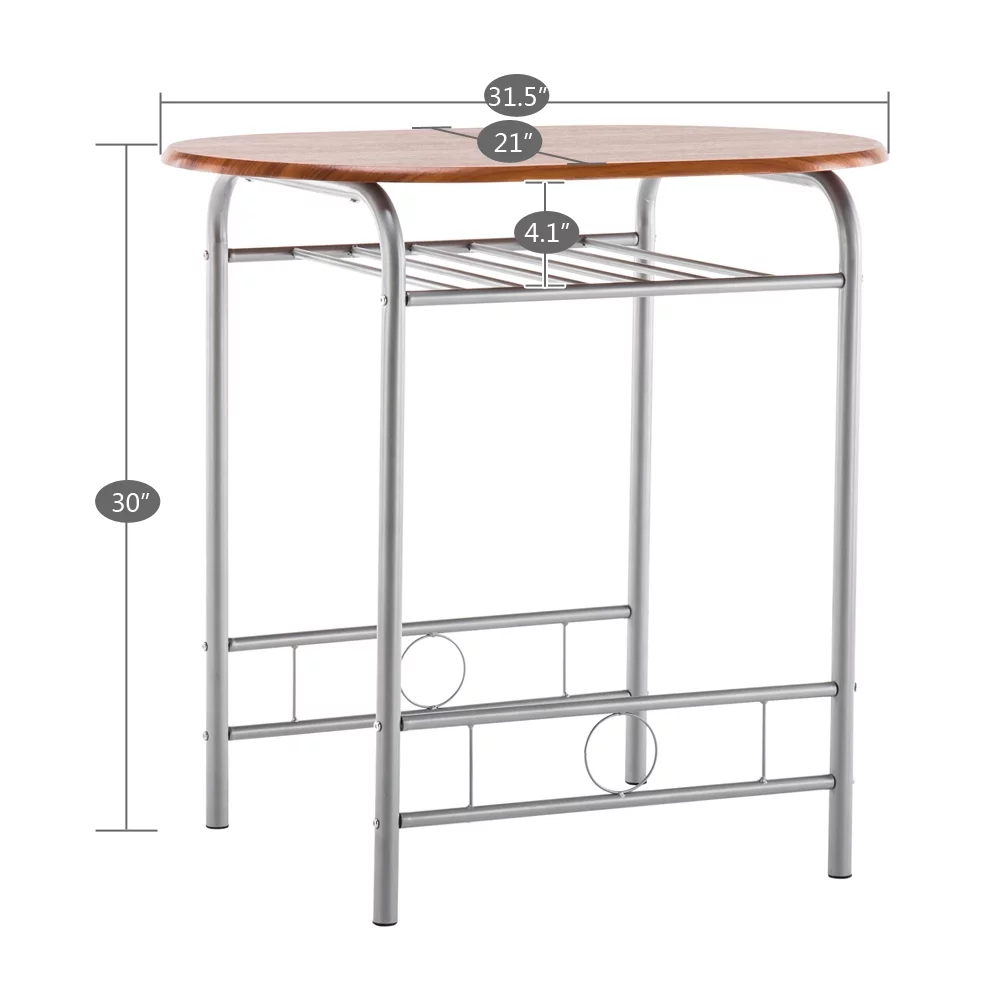 3PCS Dining Table Set 2 Chairs Wood Metal Kitchen Breakfast Living Room Furniture