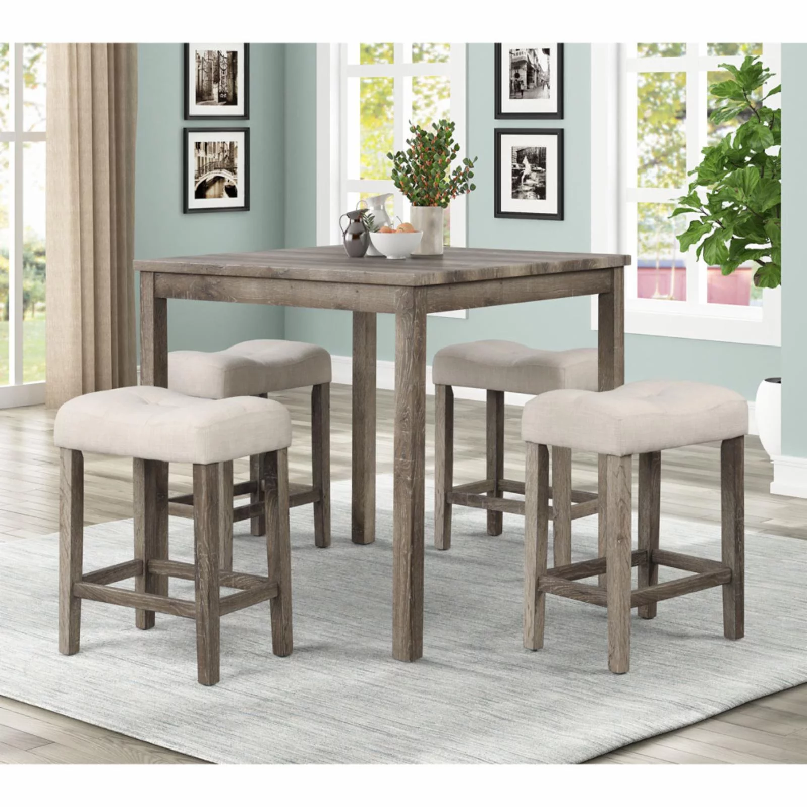 Best Master Furniture Vitalita 5 Piece Wood Counter Height Dining Set in Natural