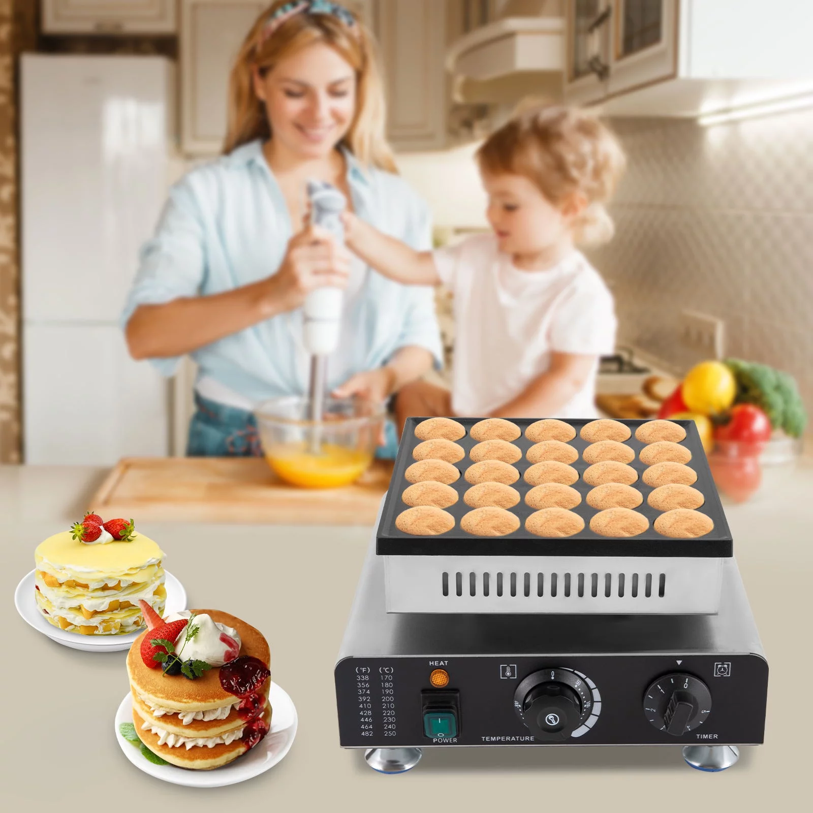 Wuzstar 25 PCS Mini Dutch Pancake Maker, Non-stick Commercial Electric Muffin Waffles Maker for Cafe Restaurant