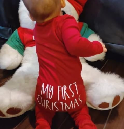 Lamuusaa Newborn Baby Girl Boy Christmas Outfit My First Christmas Footie Romper Zipper Bodysuit Jumpsuit Fall Winter Clothes