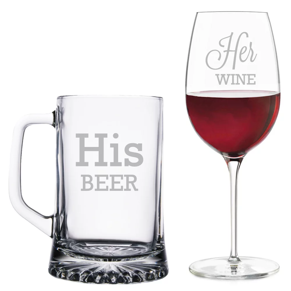 His Beer Mug and Her Wine Glass Set