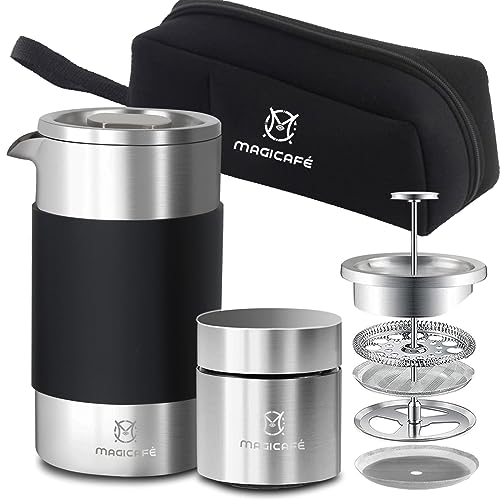 French Press Coffee Maker – Single Serve 1 Cup Small Stainless Steel Thermal Double Walled French Press 350ML/12OZ
