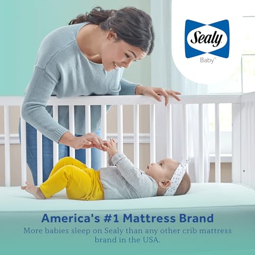 Sealy Baby Firm Rest Antibacterial Breathable Crib Mattress, Made in USA, GREENGUARD Gold Certified, 204 Steel Coils, 2 Stage, Toddler Bed Fit, Waterproof, Non Toxic, Safety & Quality Tested, 52x28