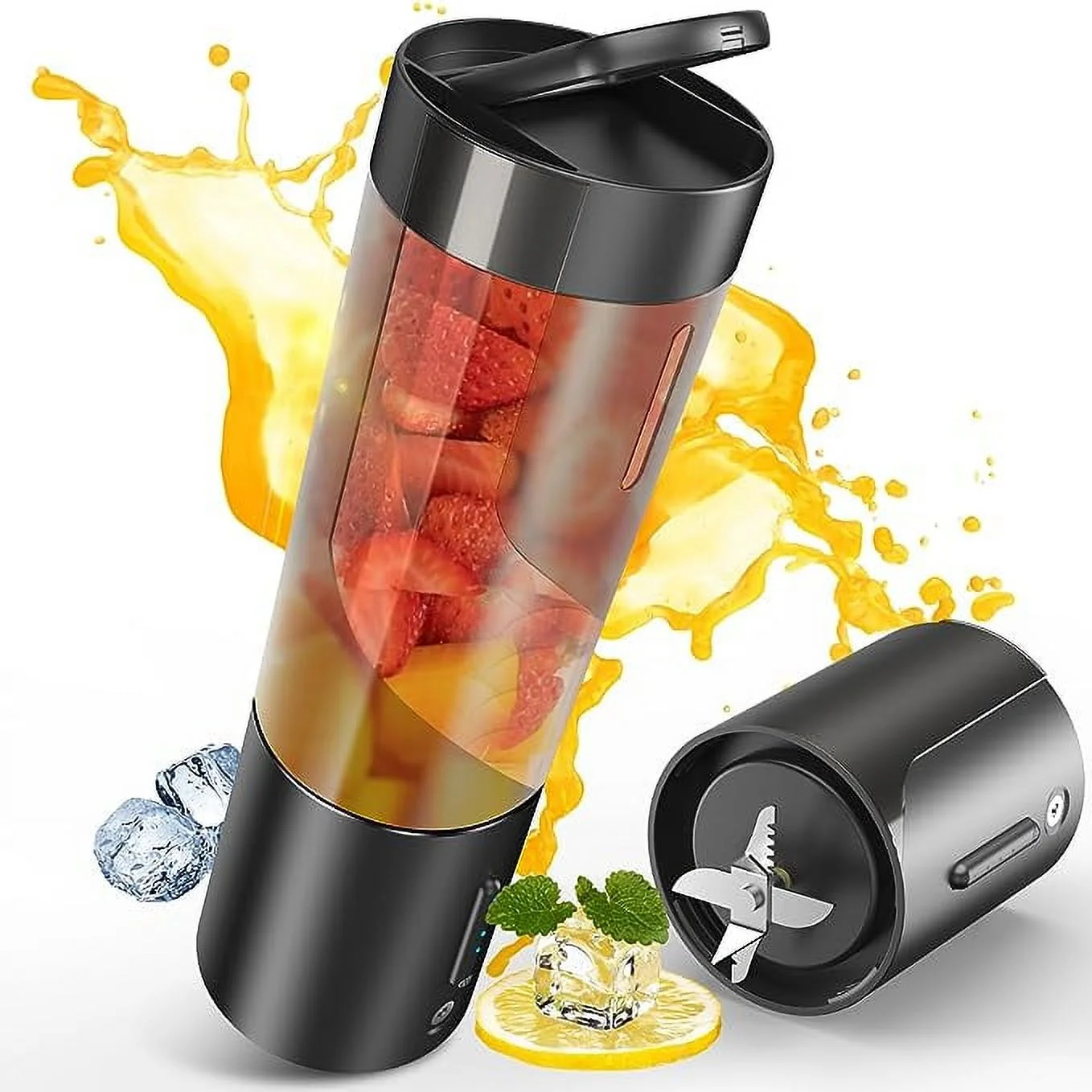 Open Box Owaylon Personal Size Blender for Shakes Smoothies 6 Ultra Sharp Blades - BLACK